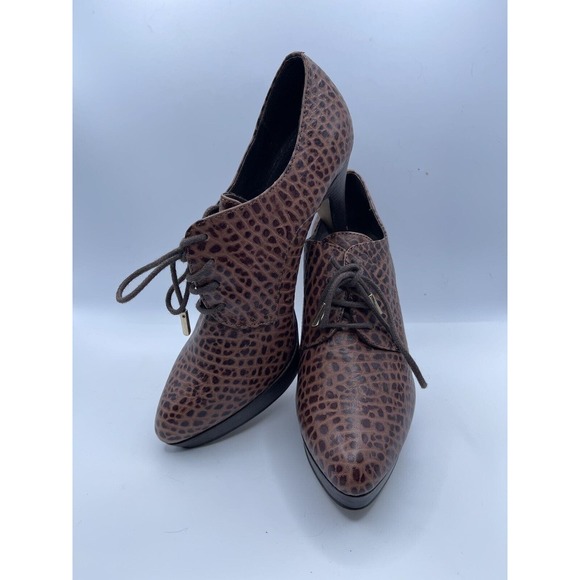 Pilar Abril Brown Leather Snake Style Platform Shoes Heel Tie Size 7.5 US 38 - Picture 2 of 9